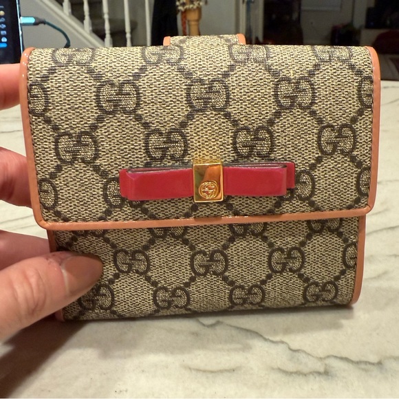 Gucci GG Web PVC Canvas Pink Bow Bifold Wallet - Picture 1 of 16